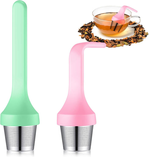 2pcs Tea Infuser - Extra Fine Mesh Tea Cup Filter with Silicone Handle for Loose Leaf or Herbal Tea (Green and Red)