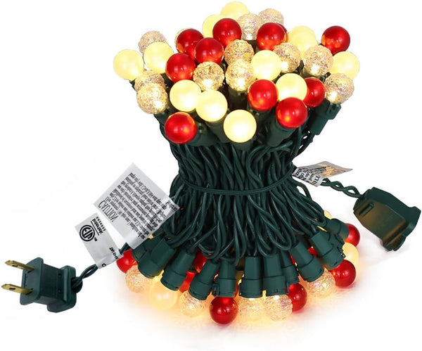 Red and White Christmas Lights Outdoor G15 Pearlized Glass 70 LED 19FT