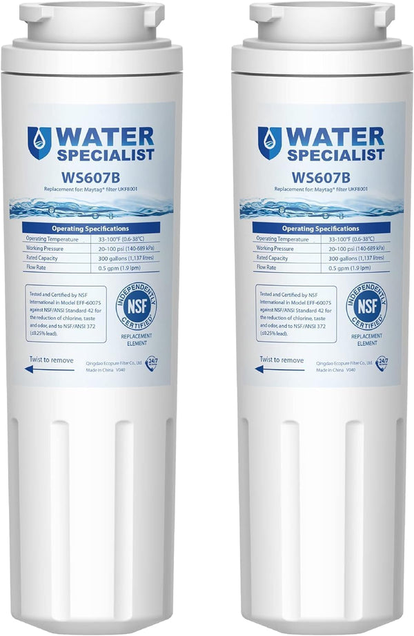 Waterspecialist UKF8001 Water Filter, Replacement for EveryDrop Filter 4, Whirlpool EDRA4, Pack of 2