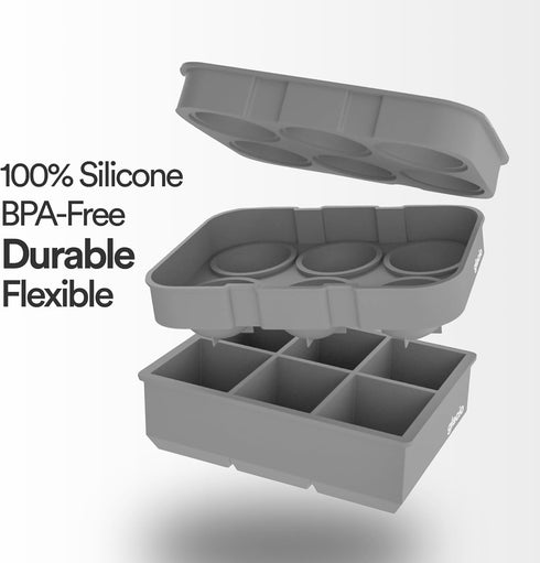 glacio Silicone Ice Cube Trays – Large Molds for 2-Inch Ice Cubes and Spheres, Set of 2 with Lids for Cocktails