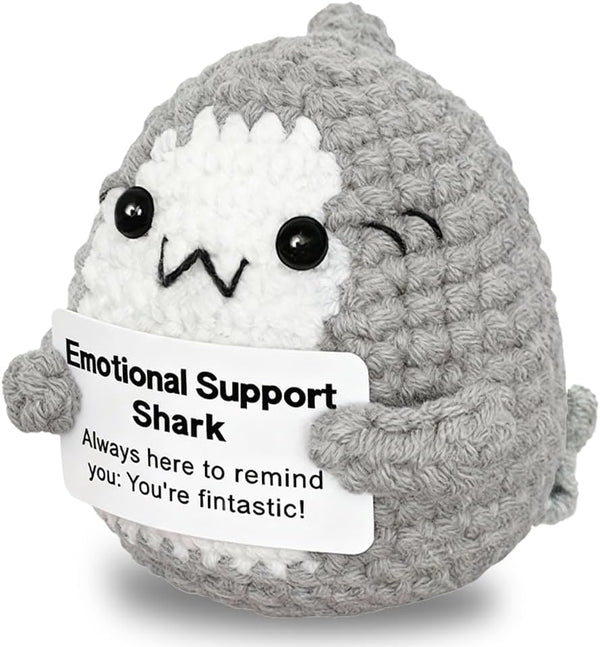 AicooFest Emotional Support Shark Positive Crochet Animals Shark Gifts, Decor Shark Stuff, Handmade