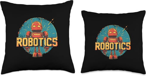 Retro Throw Pillow - Robot Robotics Engineer for Teacher and Students