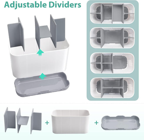 Boperzi Toothbrush and Toothpaste Holder, Adjustable Dividers for Bathroom Countertop, Rustic Decor Set for Family