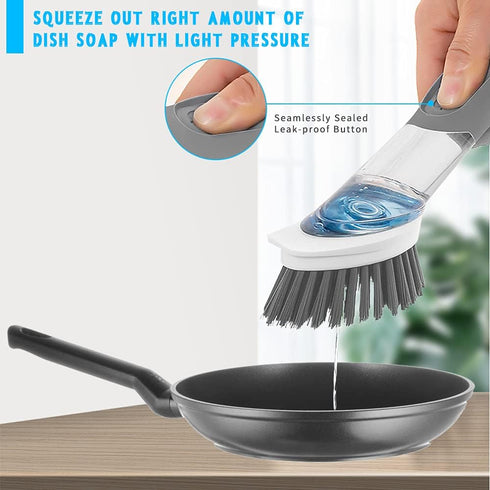 QUTHZZHY 4-in-1 Set 4 Dish Cleaning Brush Soap Dispensing Dish Brush with Replacement Heads and Storage Holder, Kitchen