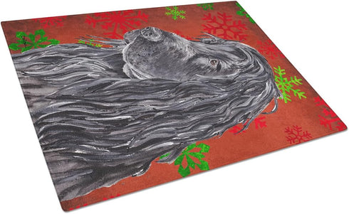 Caroline's Treasures SC9583LCB Black Cocker Spaniel Red Snowflakes Holiday Glass Cutting Board Large Decorative Tempered Glass Kitchen Cutting and Serving Board Large Size Chopping Board