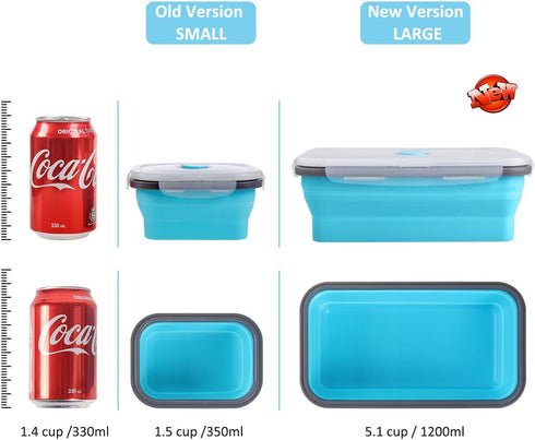 Collapsible Food Storage Containers with Airtight Lid & Air Vent, 40.5 oz, Kitchen Silicone Meal Prep Container Set