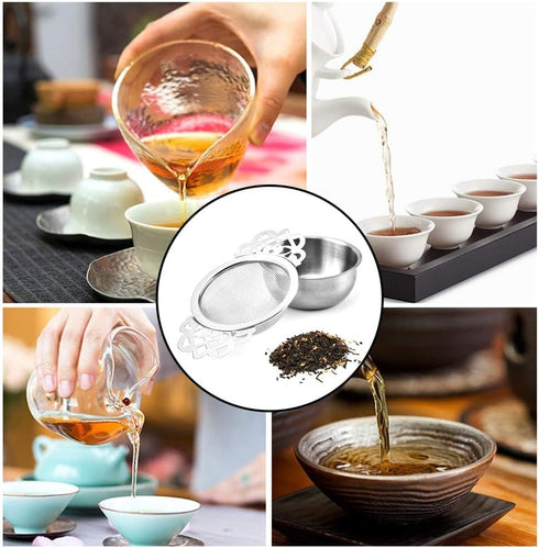 4 Set Tea Strainers with Drip Bowls, Loose Leaf Tea Strainers with Double Winged Handles, Extra Fine Mesh Tea Infuser