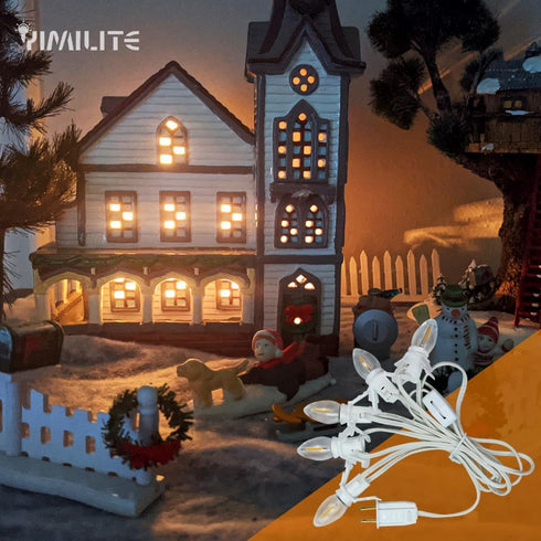 5 C7 Bulbs 5 Bulb Base String Christmas Village Light Accessory Cord with LED Light Universal Clip White Cord