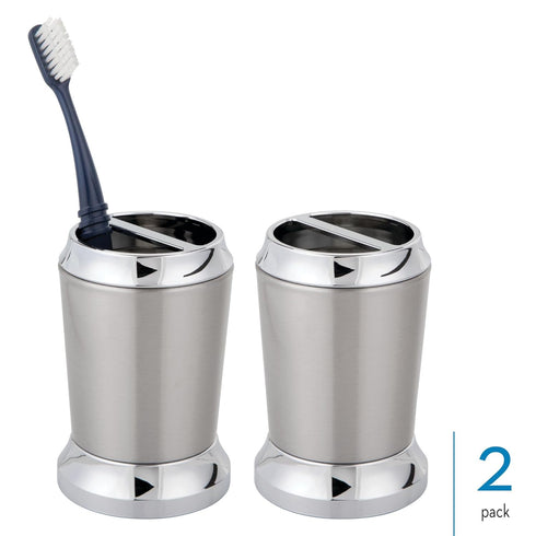 Counters-Set 2 Pack 2, iDesign Stainless Steel Bathroom of Toothbrush Holder, of Brushed/Chrome Split Finish