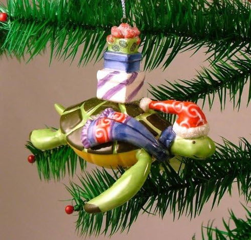 Cape Shore Sea Turtle Christmas Ornament, 6-Inches, Ceramic, Multicolor, Santa Hat & Scarf