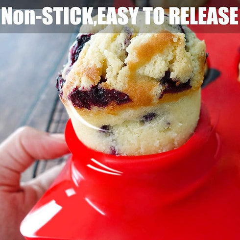 Jumbo Muffin Pan Silicone, European LFGB Cupcake Pan 6 Cups, Non-Stick Deep Baking Pan, Set of 2 Red