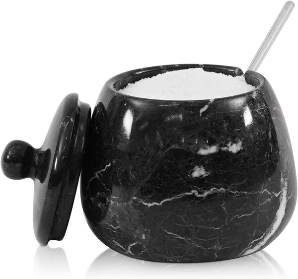 Black Marble Salt Cellar 4.5 Inch Salt and Pepper Container, Salt Jar,