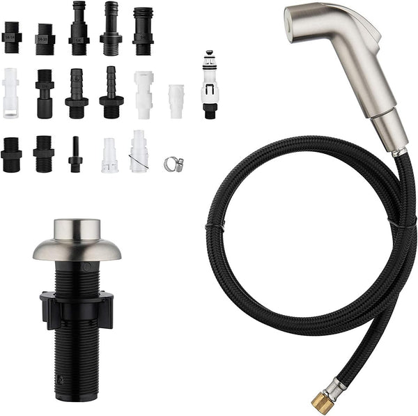 Houtingmann Kitchen Side Sprayer with Hose - Sprayer with 17 Adapters, Brushed Nickel