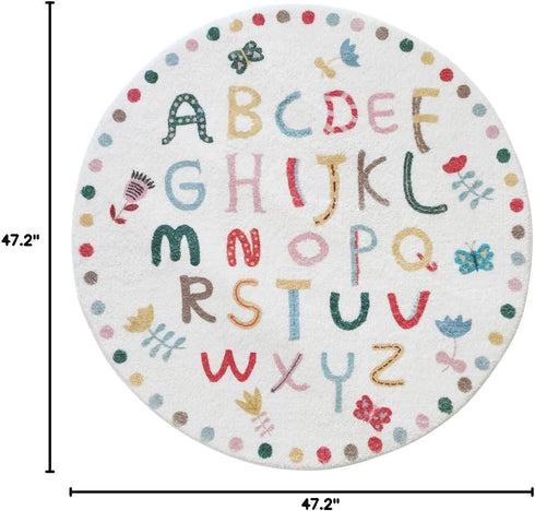 Poowe Room,4FT ABC Letters Children Educational Learning Area Rug,Alphabet Baby Crawling Mat Non-Slip Childrens Carpet