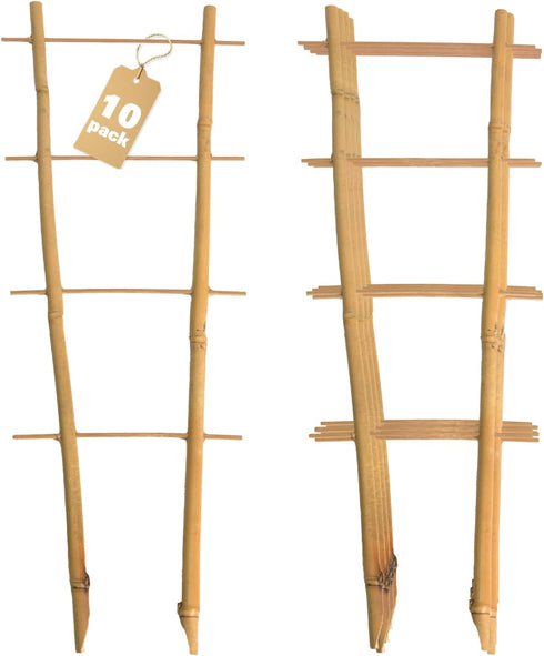Bamboo Trellis 10 Pack, 16 Inches S2 Natural Bamboo Plant Ladder Stakes,