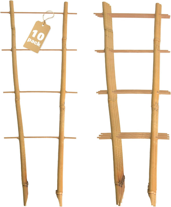 Bamboo Trellis 10 Pack, 16 Inches S2 Natural Bamboo Plant Ladder Stakes,