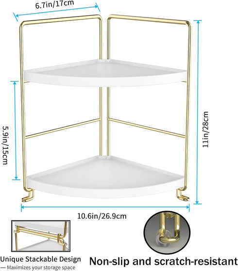 2-Tier Counter Countertop Makeup Perfume Organizer, Bathroom Corner Shelf Vanity Bedroom Storage Tray,Kitchen Spice