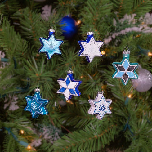 Kurt Adler H8203 Glass Star of David Ornament, Set of 6, Blue with Glitter