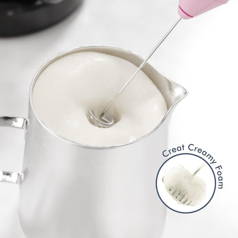 Powerful Handheld Milk Frother, Mini Whisk Drink Mixer for Coffee, Cappuccino, Latte, Matcha, Hot Chocolate, Pink