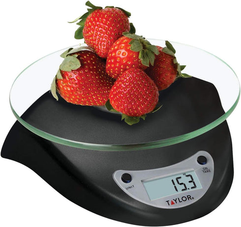 Taylor Digital Kitchen Scale - Glass Platform with Tare Button, Weighs up to 6.6 Pounds Capacity, Black