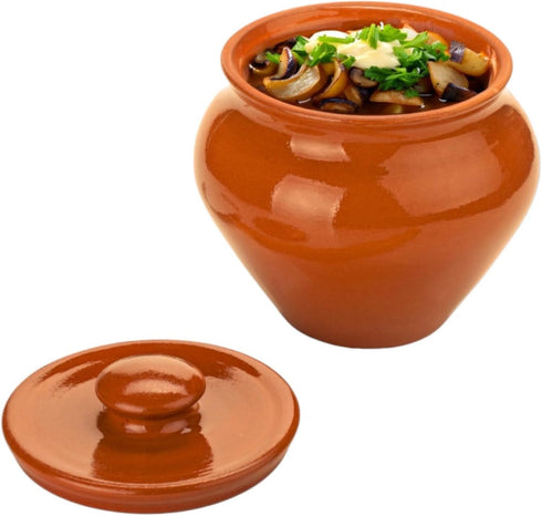 Stoneware Ramekin with Lid 17 fl oz 500 ml Clay Pot for Cooking, Dutch Oven, and Earthenware Rice Pots
