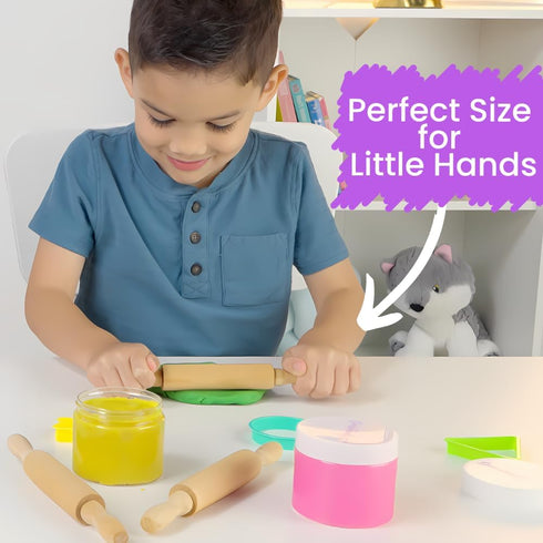 8-Inch (6-Pack) Premium Kids Mini Rolling Pins Splinter-Free, Non-Stick Hardwood for Baking, Sensory Crafts, Play-Doh
