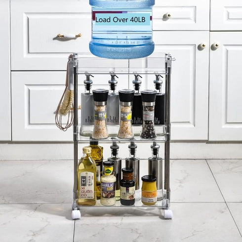 Chris.W Slim Storage Cart, 3 Tier with Wheels, Clear Bathroom Organizer for Kitchen, Laundry, Office, 5.2" W