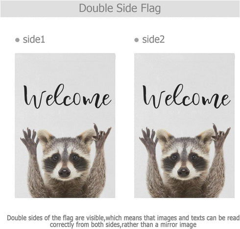 Welcome Raccoon Garden Flag, 12x18 Inch Vertical Double Sided, Spring Summer Outdoor Decorative Flag for Patio