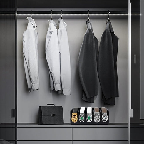 GTI Belt Organizer - 5 Compartments for Closet and Drawer, Bamboo Display Case for Tie and Belt