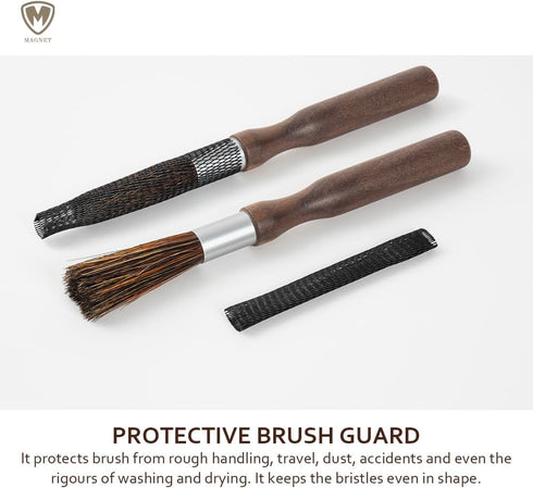 MAGNET Professional Coffee Grinder Cleaning Brush, Natural Bristle with Magnetic Snap, Walnut Handle