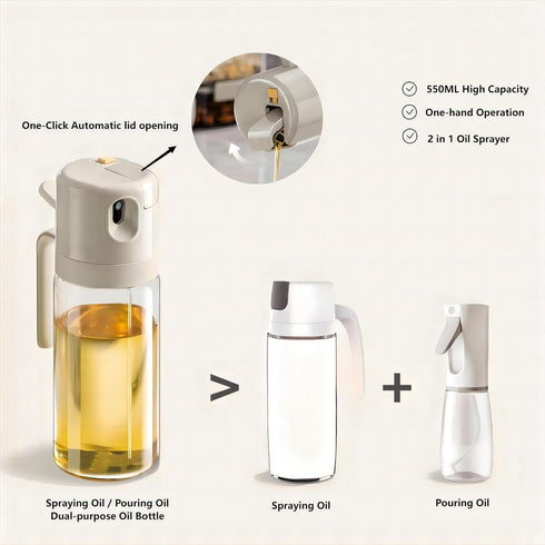 Oil Dispenser Bottle for Kitchen, 2 in 1 Oil Sprayer & Dispenser, 18.5 OZ /550ml Olive Oil Dispenser Bottle, Upgraded Glass Oil Dispenser and Oil Sprayer For Cooking, Baking, Salad, Air Fryer, BBQ by coyilinyi