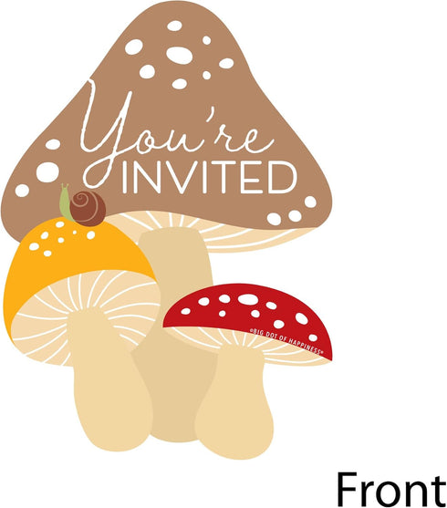 Set 12 Big Dot of Happiness Wild Mushrooms - Shaped Fill-In Invitations - Red Toadstool Party Invitation Cards