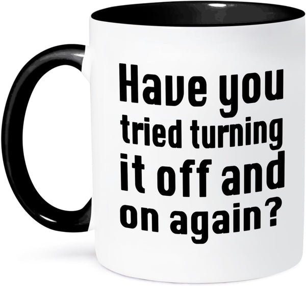 3dRose Have you Tried Turning it on and Off Again IT Mug, 1 Count, Black