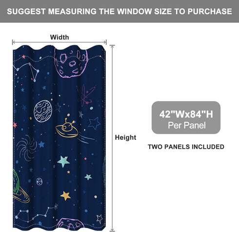 Grommet 2 42x84 Inch Baocicco Navy Blue Space Curtains for Boys Room Cartoon Stars Planets Theme Galaxy Curtains
