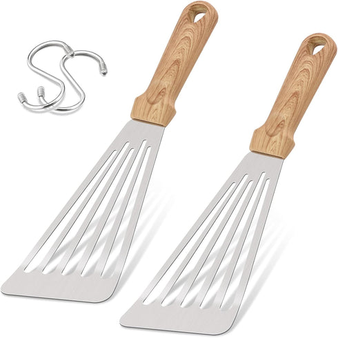 HaSteeL 12.5In Stainless Steel Fish Spatula, Heavy Duty Slotted Turner with Plastic Handle, 2Pcs for Grilling Cooking