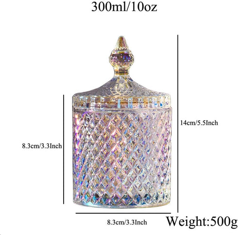 1PCS 300ml/10oz Empty Cylindrical Diamond Crystal Glass Candy Dish, Storage Container with Caps