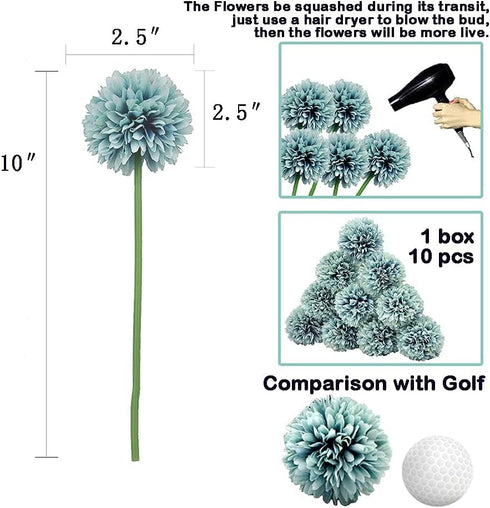 10Pcs Artificial Fake Flower Plants Silk Chrysanthemum Ball Hydrangea Arrangements for Wedding Bouquets Decor Home