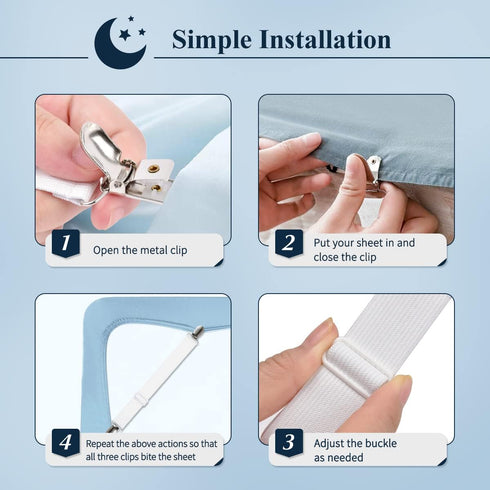 Sopito 4pcs Adjustable Elastic Bed Sheet Fasteners, Heavy Duty Grippers for Mattresses, White