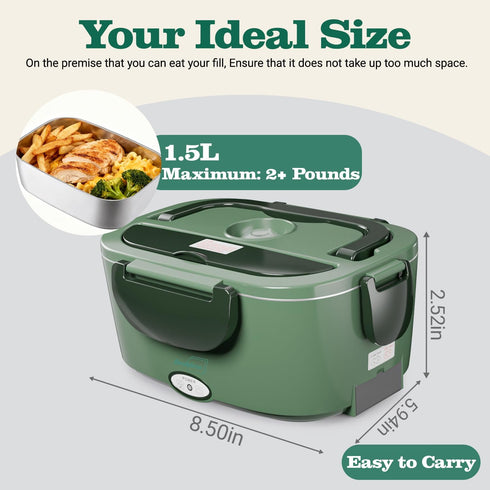 80W 1.5L 304 12V/24V/110V Buddew Electric Heated Lunch Box, Fast Heating, Food-Grade Stainless Steel, Portable Food