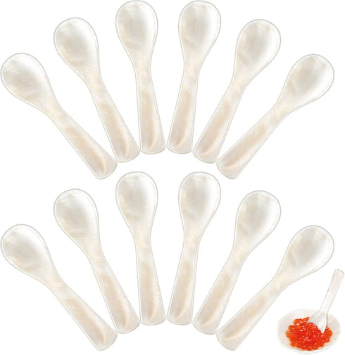 Mother of Pearl Caviar Spoons - 12 Pieces with Round Handle for Caviar, Egg, Ice Cream Serving