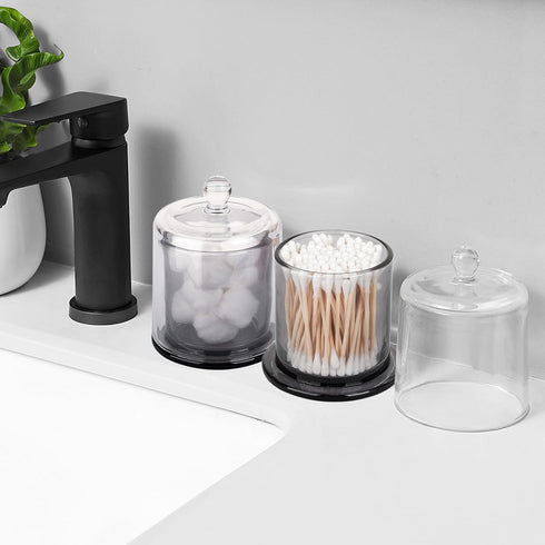 2 Pack rejomiik Qtip Holder Thick Glass Apothecary Jars with Lid for Bathroom Accessories Vanity Organizers and Makeup
