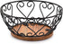 Iron Fruit Bowl with Wooden Base for Kitchen Countertop and Dining Room, 9" x 9" x 4"