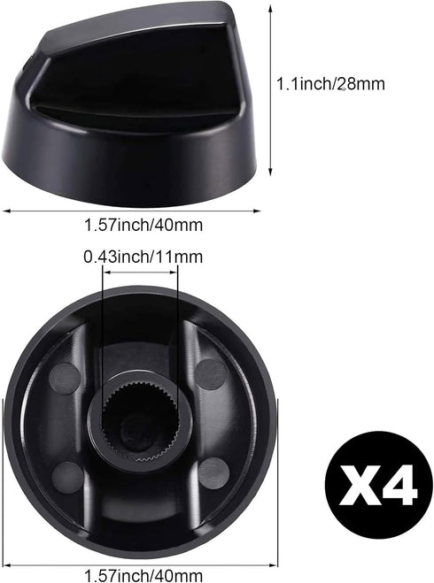 Jetec 4 Pack Control Knobs Replacement for Oven/Stove/Range with 12 Adapters, Please Check Dimensions (Black)