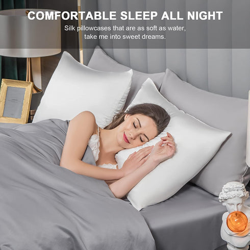 Mulberry Silk Pillowcase for Hair and Skin, Standard Size Cooling Silk Pillow Case with Hidden Zipper