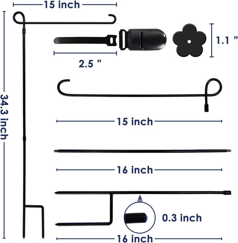YEAHOME 3PC Garden Flag Holder Stand, Weather-Proof Metal Flagpole with Clip for Outdoor Decor