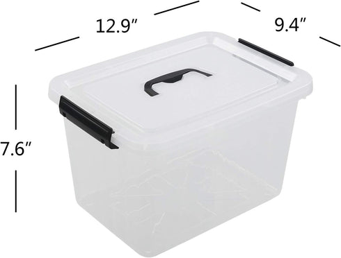 1-Pack Clear Plastic Storage Box with Handle and Lid - 10 L Latch Box