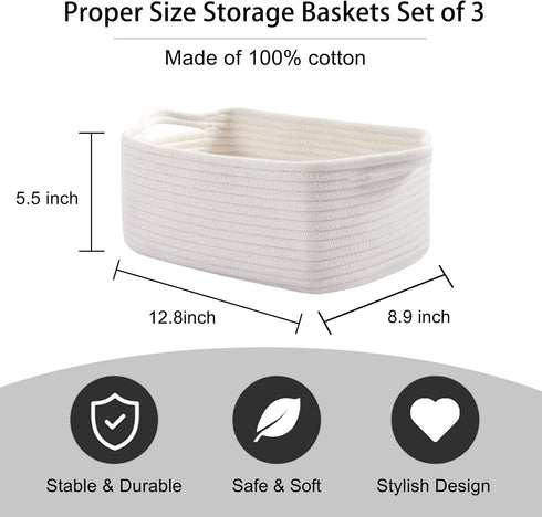 Closet OIAHOMY Cotton Rope Storage Baskets | Decorative Storage Basket for Storage, Home Organizing Bins and Nursery