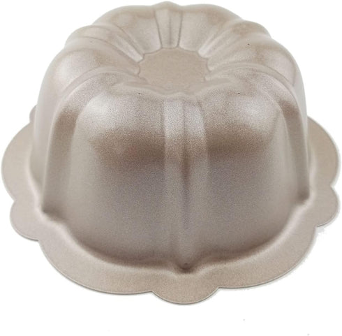 4 Inch Nonstick Mini Bundt Cake Pan Set of 4, Carbon Steel Fluted Cake Pans, Gold Pumpkin Shaped Mould for Baking