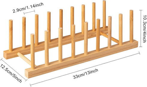 HBlife 2pcs Bamboo Dish Plate Bowl Cup Book Pot Lid Drying Rack Stand Organizer for Kitchen