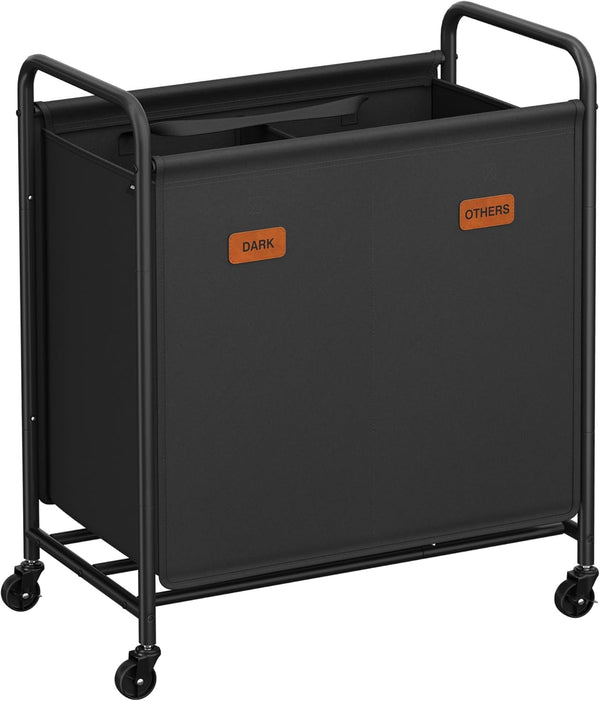SONGMICS 2-Section Laundry Sorter, Laundry Hamper with Wheels, Rolling Clothes Hamper Cart
